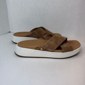 UGG Emily Platform Slide Sandals Brown White Women's Size 7.5